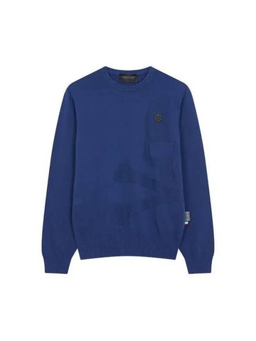 Men s Side Embossed Skull Sweater Blue - PHILIPP PLEIN - BALAAN 1