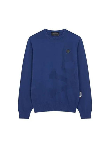 Men s Side Embossed Skull Sweater Blue - PHILIPP PLEIN - BALAAN 1