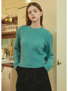 Women's Magnolia Wool Open Back Puff Knit Top Blue Green - MICANE - BALAAN 2