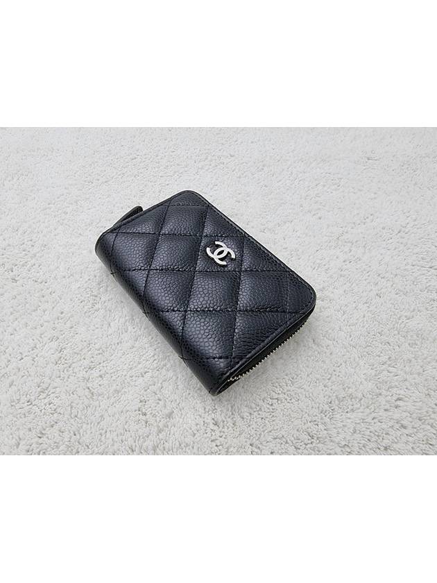 Classic Zipped Coin Purse Grained Calfskin Silver Black - CHANEL - BALAAN 5