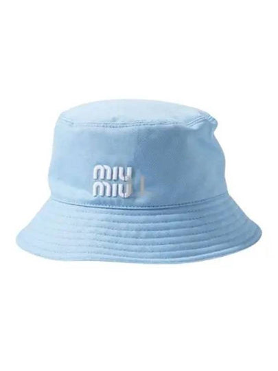 Embroidered Logo Drill Bucket Hat Blue - MIU MIU - BALAAN 2