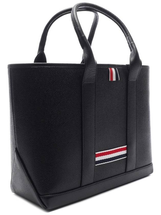 Three Stripe Tab Stripe Leather Tote Bag Black - THOM BROWNE - BALAAN 4