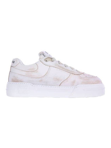 Women's Bleached Leather Low Top Sneakers White - MIU MIU - BALAAN 1