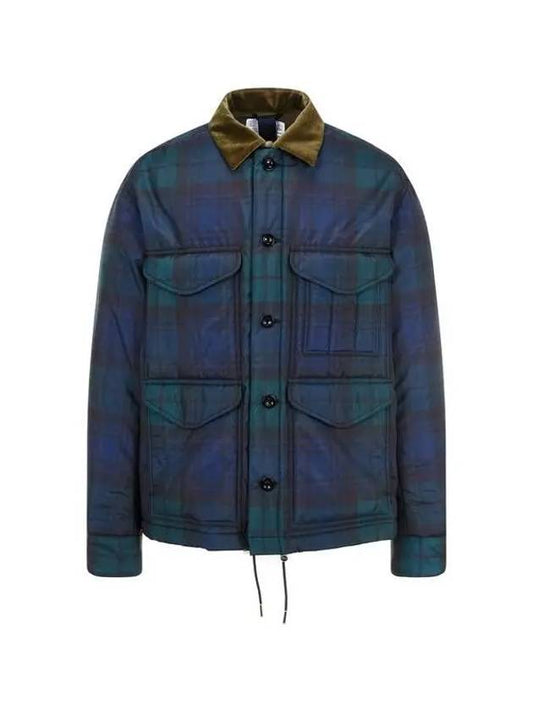 Men s Velor Collar Check Padded Jacket Dark Green 271305 - SACAI - BALAAN 1