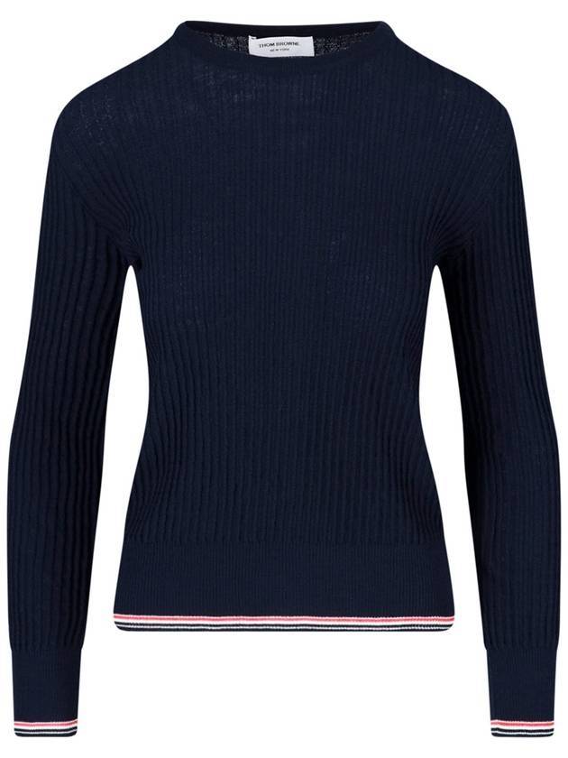 Women's Lightweight Baby Cable Wool Knit Top Navy - THOM BROWNE - BALAAN 1
