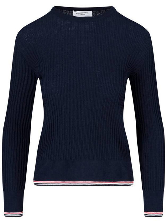 Women's Lightweight Baby Cable Wool Knit Top Blue - THOM BROWNE - BALAAN 1