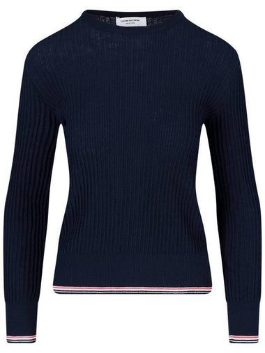 Women's Lightweight Baby Cable Wool Knit Top Navy - THOM BROWNE - BALAAN 1