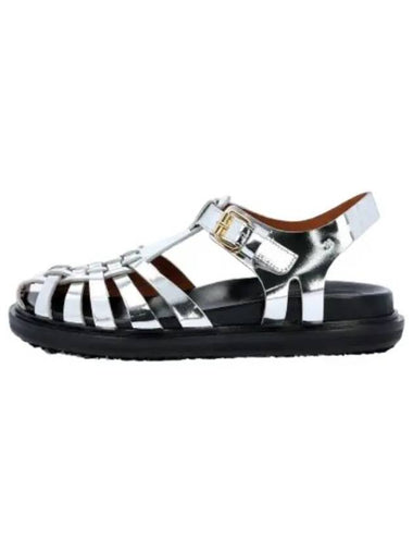 Mirrored Leather Fisherman s Sandals Silver - MARNI - BALAAN 1