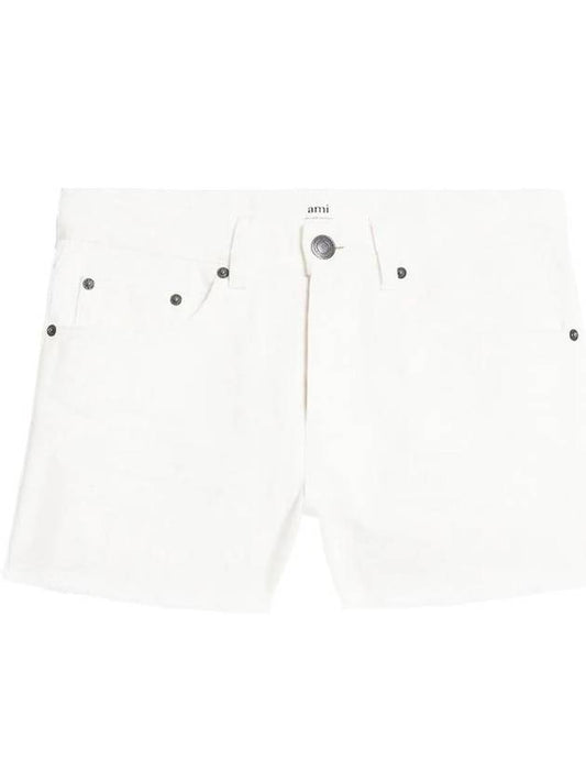 straight denim shorts natural white - AMI - BALAAN.