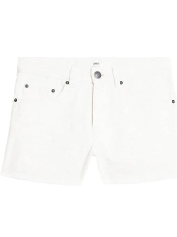 Straight Denim Shorts Natural White - AMI - BALAAN 1