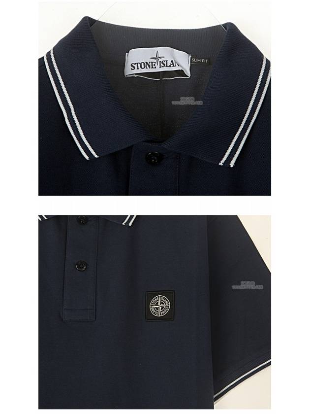 Men's Two Line Wappen Patch Cotton Short Sleeve Polo Shirt Blue Navy - STONE ISLAND - BALAAN 7