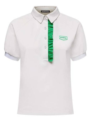 Bellera Logo Frill Collar Polo Shirt White - DUVETICA - BALAAN 1