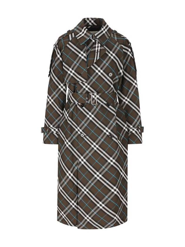 Check Long Cotton Blend Trench Coat Snug - BURBERRY - BALAAN 2