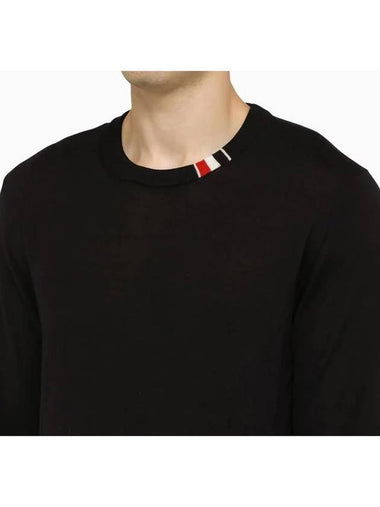 Intarsia Stitch Crew Neck Merino Wool Knit Top Navy - THOM BROWNE - BALAAN 7