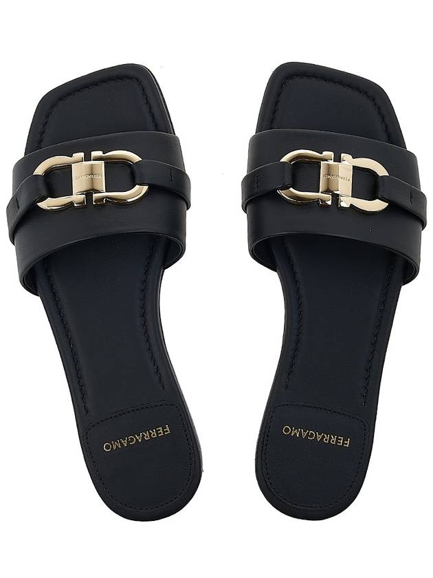 Gancini Ornament Flat Slide Black - SALVATORE FERRAGAMO - BALAAN 7