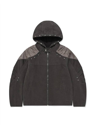 Armor Hooded Jacket Unisex Chin Rivet Jacket Gray - PHOS333 - BALAAN 2