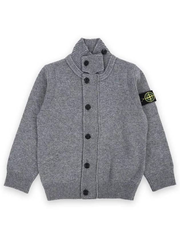 Kids Waffen Patch Full Zip Up Knit Cardigan Dark Grey - STONE ISLAND - BALAAN 1