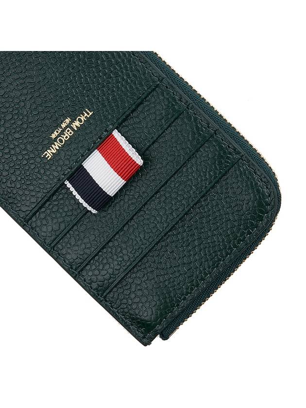 Stripe Zip Around Pebble Grain Leather Card Wallet Dark Green - THOM BROWNE - BALAAN 9