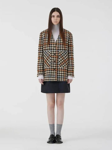 soft wool check V-neck outer brown - VOYONN - BALAAN 1