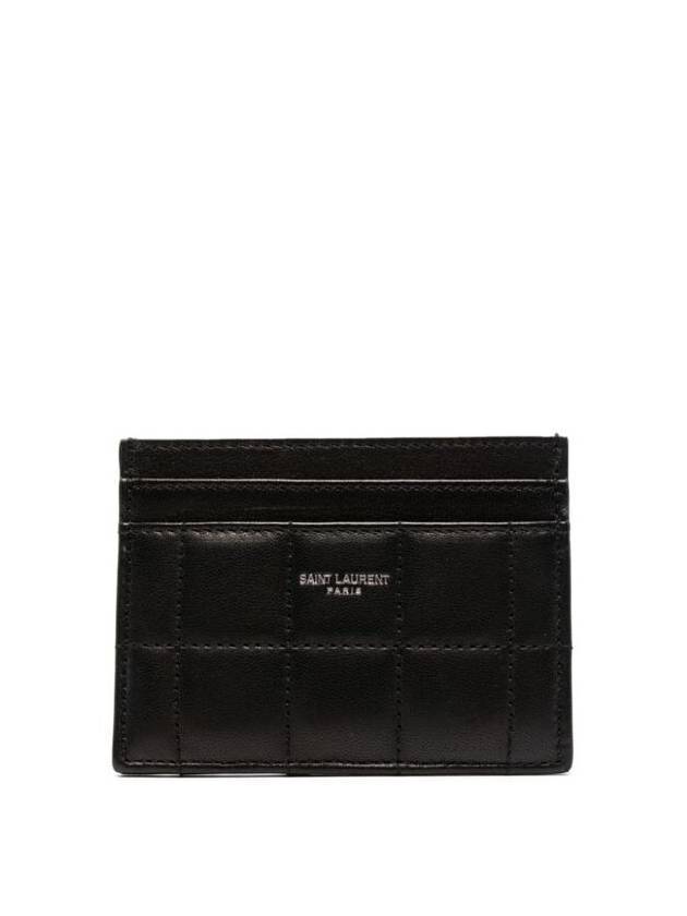 Logo Print Quilted Card Wallet Black - SAINT LAURENT - BALAAN 1