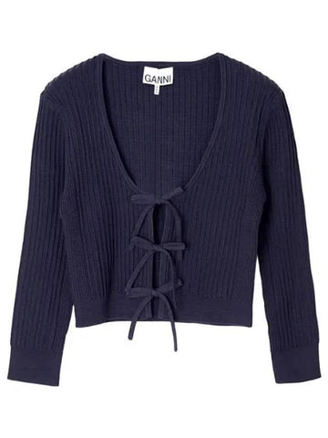 Blue melange knit cardigan - GANNI - BALAAN 1