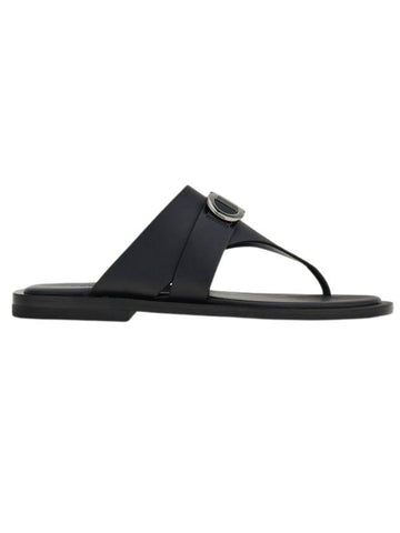 Gancini Leather Flip Flops Black - SALVATORE FERRAGAMO - BALAAN 1