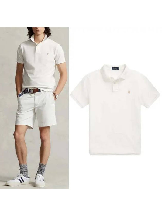 Embroidered Brown Pony Slim Fit Polo Shirt White - POLO RALPH LAUREN - BALAAN 2