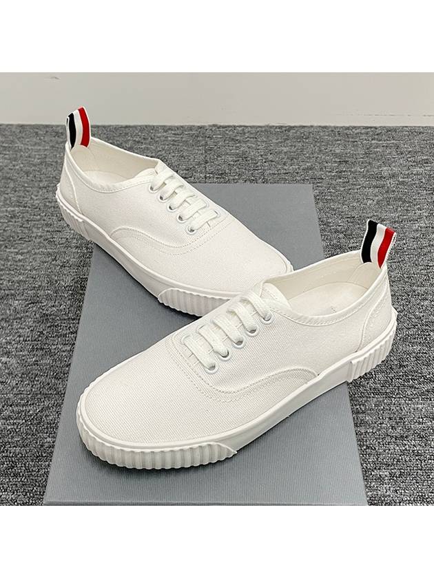 Women's Heritage Cotton Canvas Low Top Sneakers White - THOM BROWNE - BALAAN 4