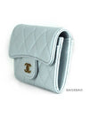 CH Classic Caviar Flap Card Wallet Light Blue Gold CH42WT010 - CHANEL - BALAAN 2