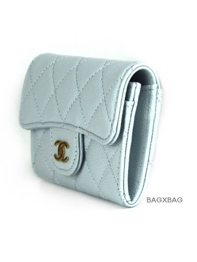 CH Classic Caviar Flap Card Wallet Light Blue Gold CH42WT010 - CHANEL - BALAAN 2