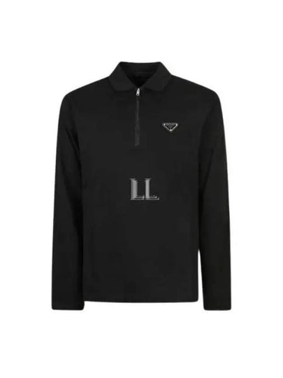 Triangle Logo Long Sleeve Polo Shirt Black - PRADA - BALAAN 2