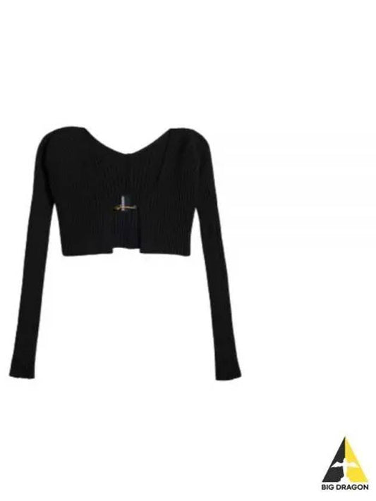 La Maille Pralu Micro Charm Logo Cardigan Black - JACQUEMUS - BALAAN 2