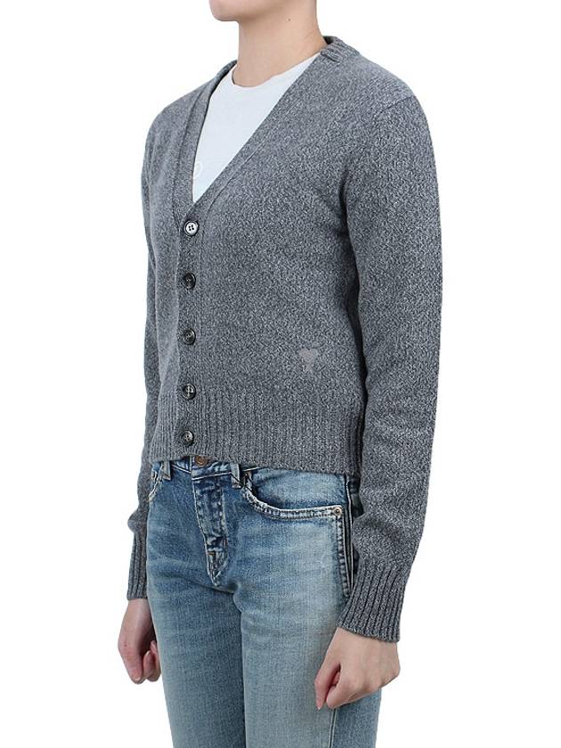 Embroidered Heart Logo Cashmere Cardigan Heather Grey - AMI - BALAAN 5