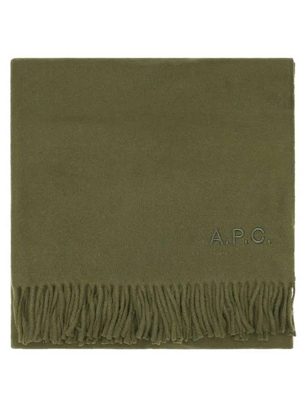 Signature Embroidered Logo Wool Muffler Green - A.P.C. - BALAAN 3