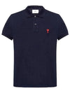 Men's Heart Logo Polo Shirt Navy - AMI - BALAAN 1