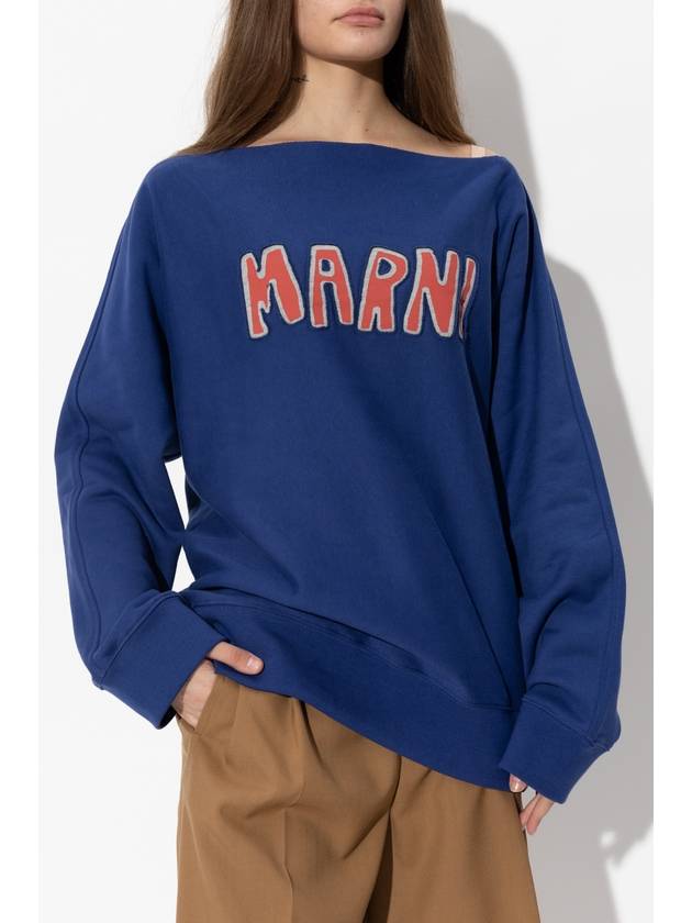 Logo Boat Neck Sweatshirt Blue - MARNI - BALAAN 6