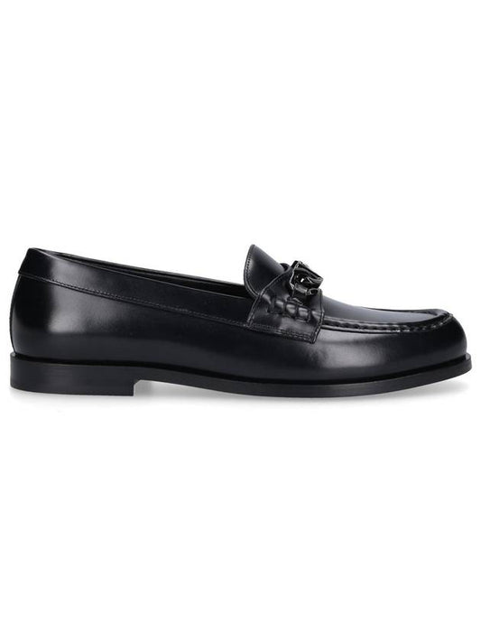 V Logo Chain Leather Loafers Black - VALENTINO - BALAAN 2