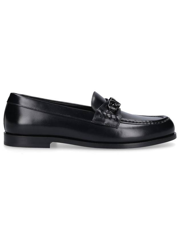 V Logo Chain Leather Loafers Black - VALENTINO - BALAAN 1