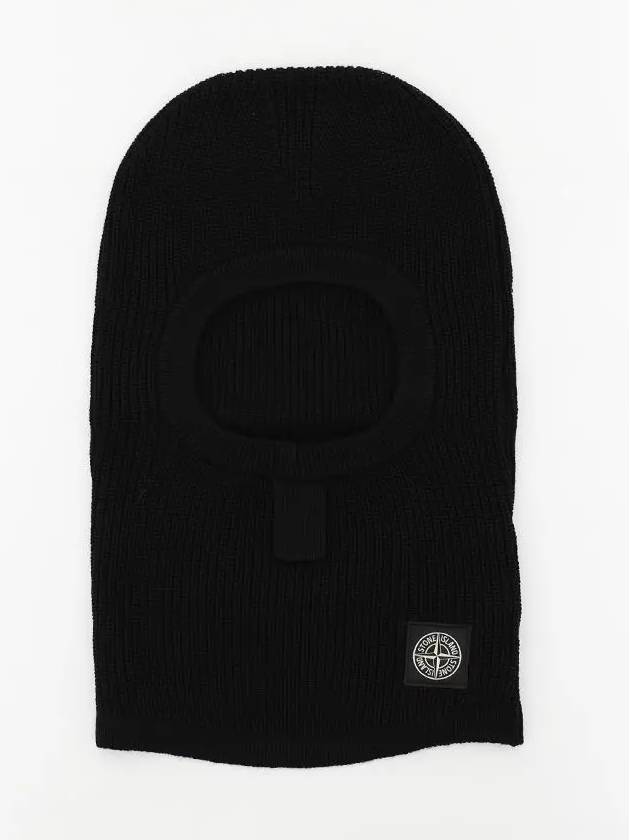 Logo Patch Wool Balaclava Black - STONE ISLAND - BALAAN 4