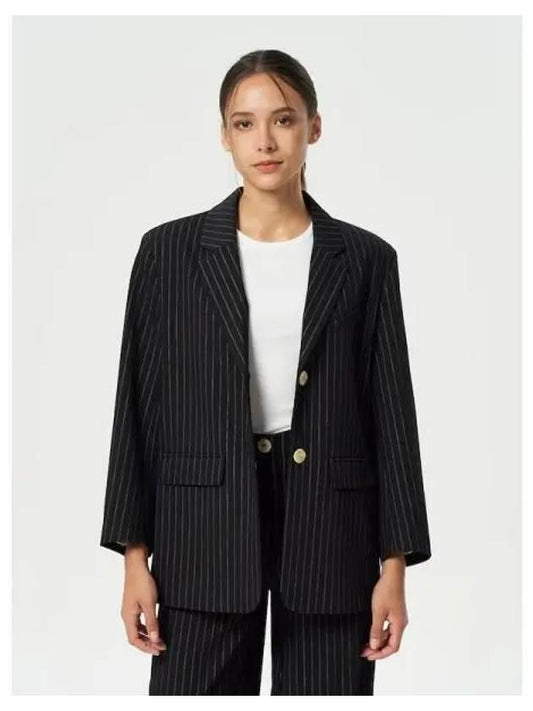 Striped suit boxy loose blazer black domestic product - GANNI - BALAAN 1