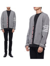 Men's Diagonal Plain Jacquard V-Neck Cardigan Light Grey - THOM BROWNE - BALAAN 3