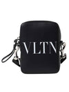 VLTN Logo Print Leather Cross Bag Black - VALENTINO - BALAAN 1