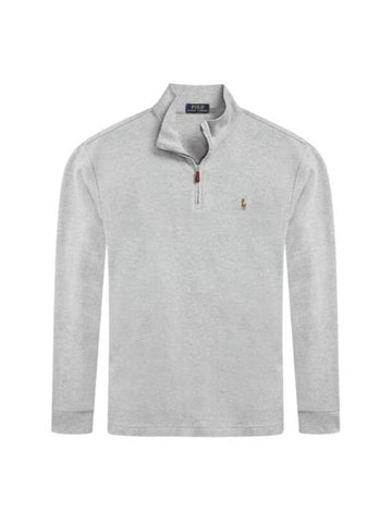 Embroidered Pony Logo Half Zip-Up Knit Top Grey - POLO RALPH LAUREN - BALAAN 1