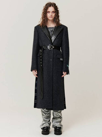 Belted mohair wool single two button coatmelange black - HOLY NUMBER 7 - BALAAN 1