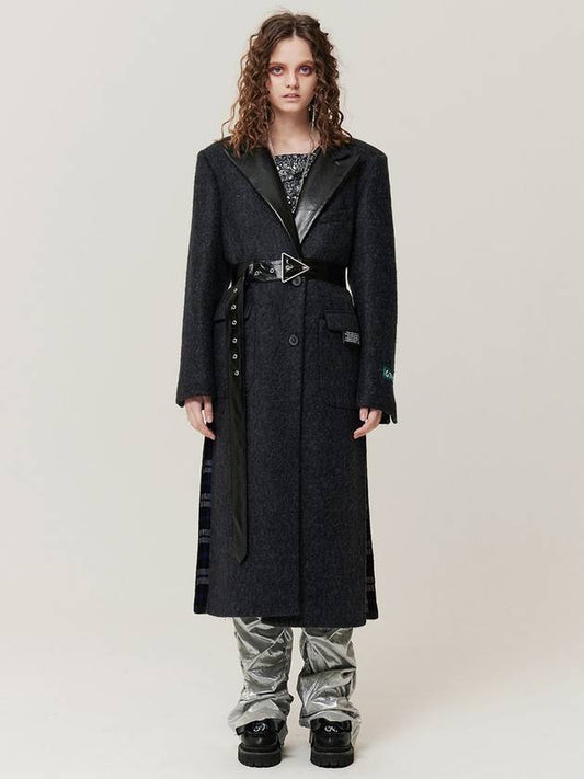 Belted mohair wool single two button coatmelange black - HOLY NUMBER 7 - BALAAN 2