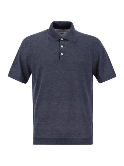 Ribbed Collar Slub Texture Polo Shirt Navy - BRUNELLO CUCINELLI - BALAAN 2