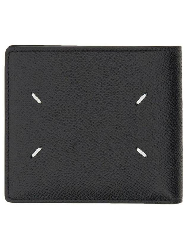 Stitched Bifold Leather Half Wallet Black - MAISON MARGIELA - BALAAN 4