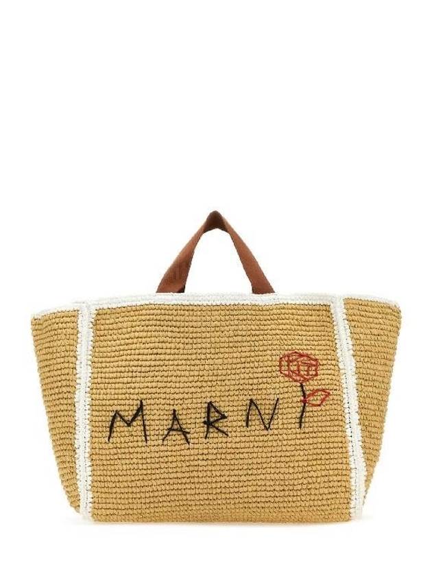 Medium Raffia Shopper Tote Bag Beige - MARNI - BALAAN 2