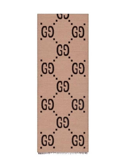 Interlocking GG Pattern Wool Silk Muffler Beige - GUCCI - BALAAN 2