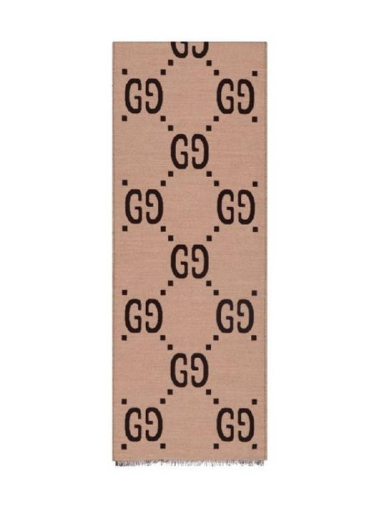 Interlocking GG Pattern Wool Silk Muffler Beige - GUCCI - BALAAN 2